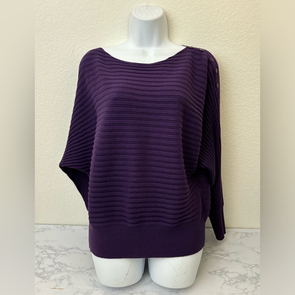 Dirty Ballerina Pullover Knit Top Women’s S Purple Button Accent Long Sleeve Z1‌